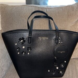 Karl Lagerfeld Black Tote with Floral Accents